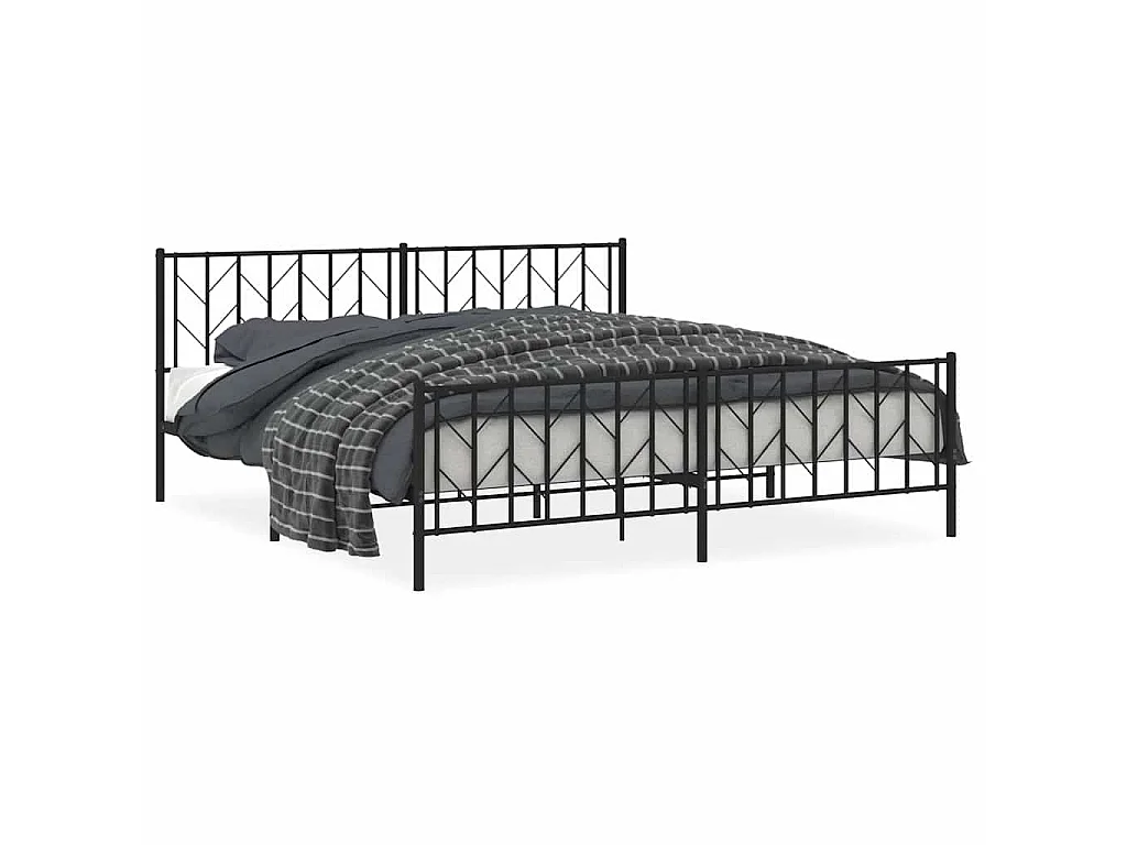 Cadre de lit métal sans matelas avec pied de lit noir 193x203cm