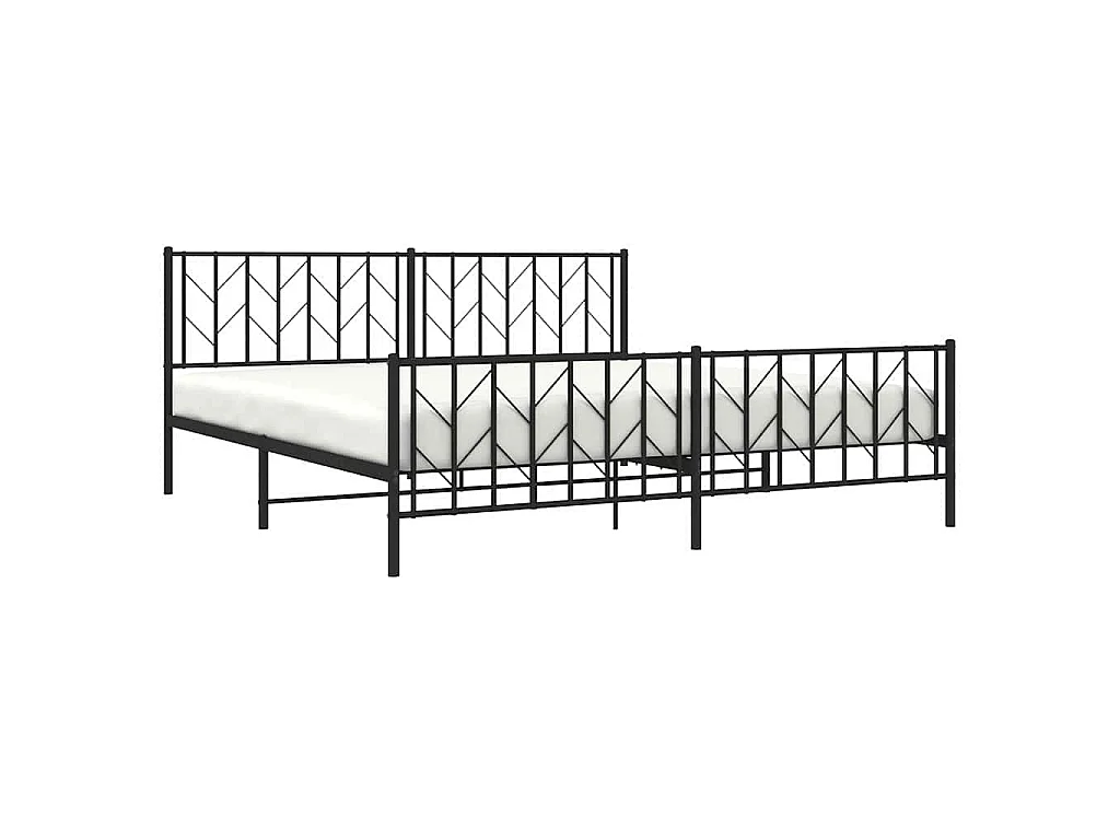 Cadre de lit métal sans matelas avec pied de lit noir 193x203cm