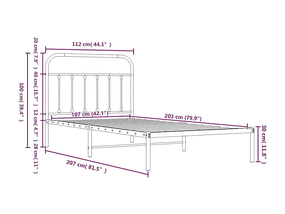 Estructura cama sin colchón con cabecero metal blanco 107x203cm