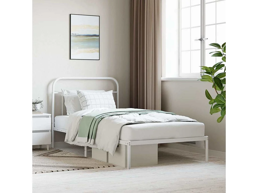 Estrutura de cama em metal com cabeceira 107x203 cm branco