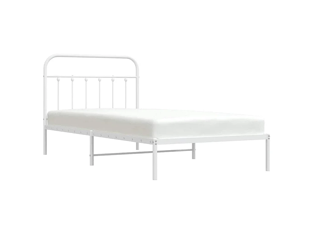 Cadre de lit métal sans matelas et tête de lit blanc 107x203 cm