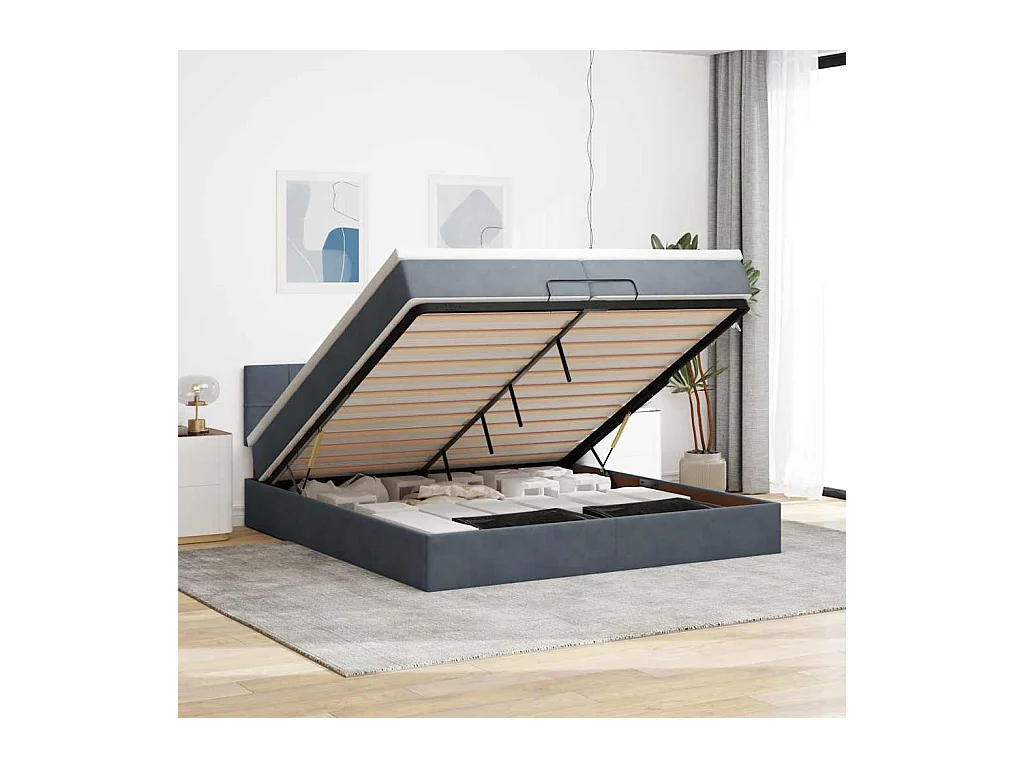 Ottoman-Bett mit Matratzen & LEDs Dunkelgrau 200x200 cm Samt