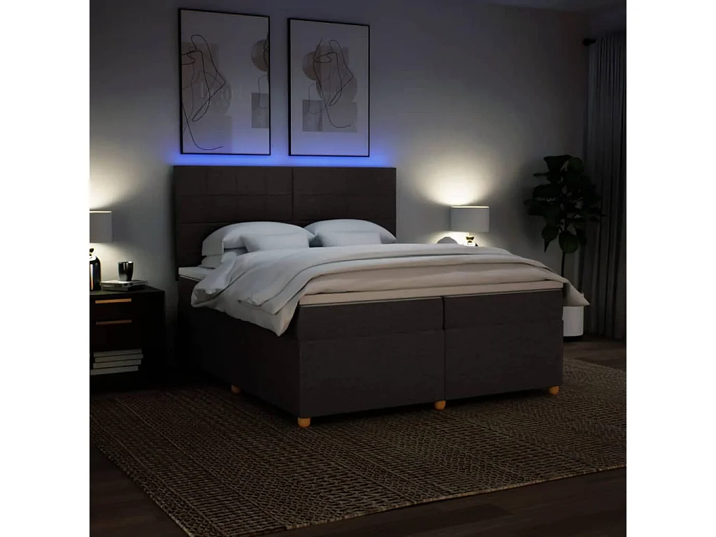 Cama box spring con colchón tela marrón oscuro 200x200 cm