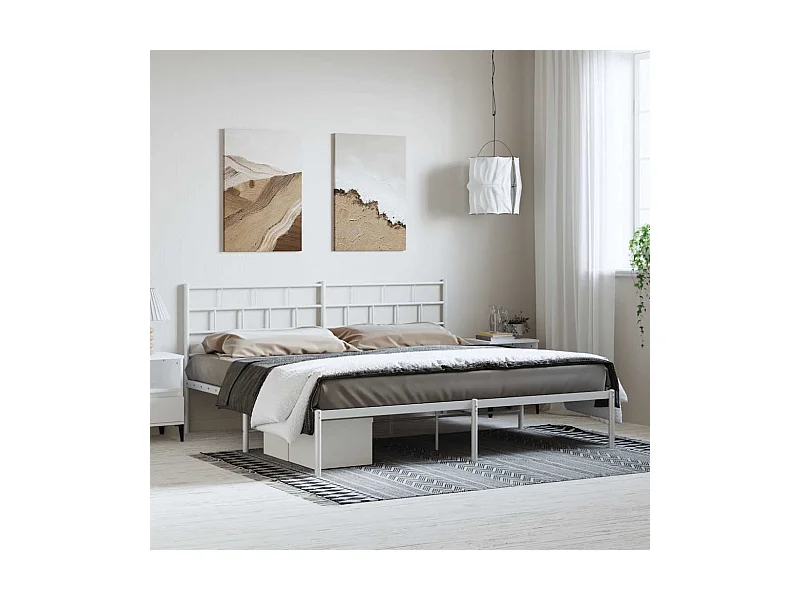 Cadre de lit métal sans matelas et tête de lit blanc 193x203 cm