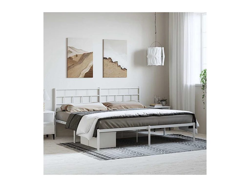 Cadre de lit métal sans matelas et tête de lit blanc 193x203 cm