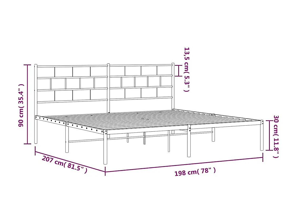 Cadre de lit métal sans matelas et tête de lit blanc 193x203 cm