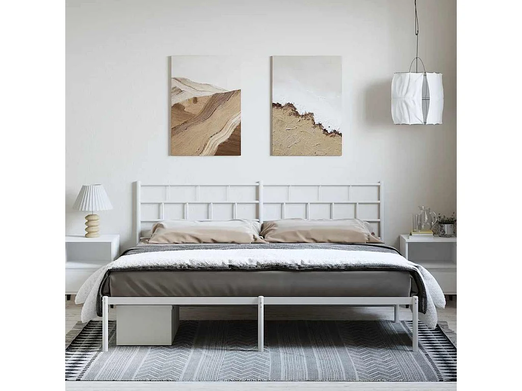 Cadre de lit métal sans matelas et tête de lit blanc 193x203 cm