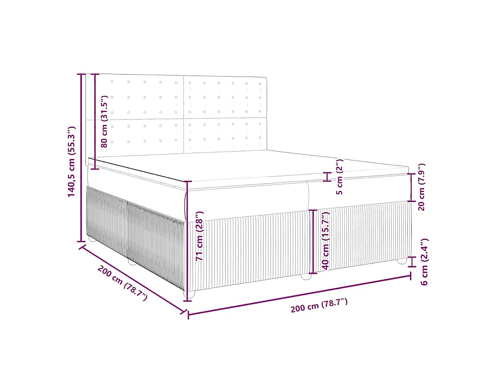 Cama box spring con colchón tela marrón oscuro 200x200 cm
