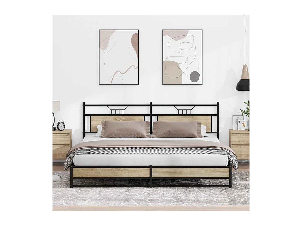 Cadre de lit en métal sans matelas chêne sonoma 193x201 cm