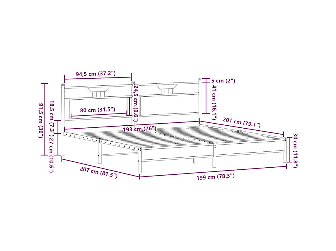 Cadre de lit en métal sans matelas chêne sonoma 193x201 cm