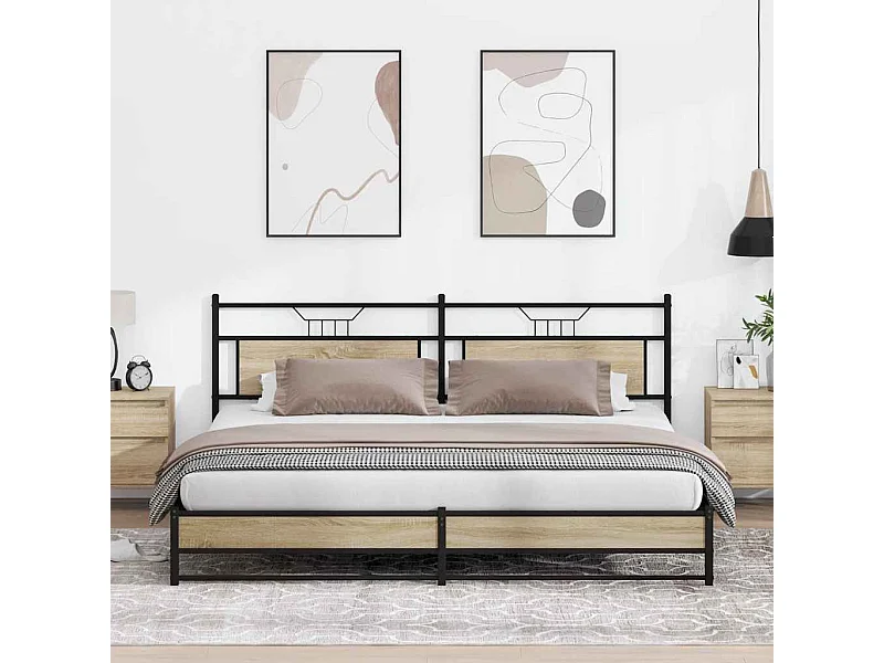 Metallbett ohne Matratze Sonoma-Eiche 193x201 cm