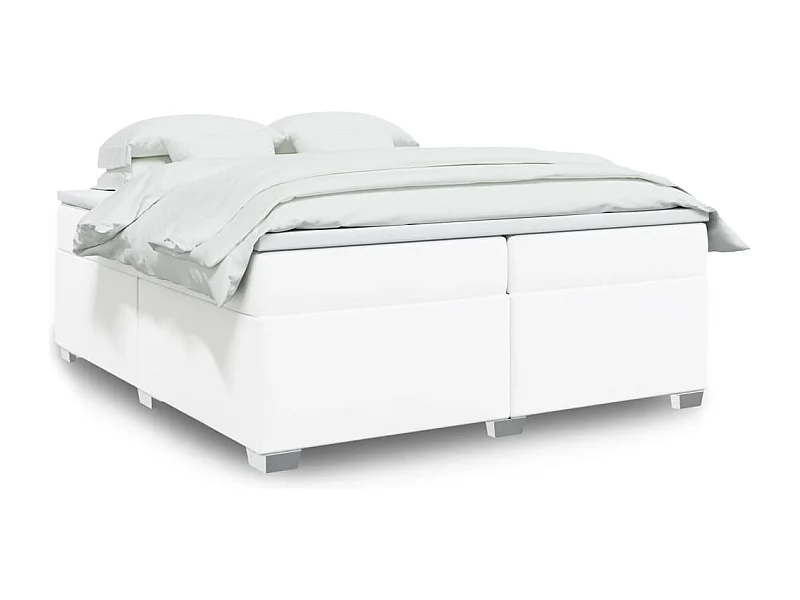 Cama com molas/colchão 200x200 cm couro artificial branco