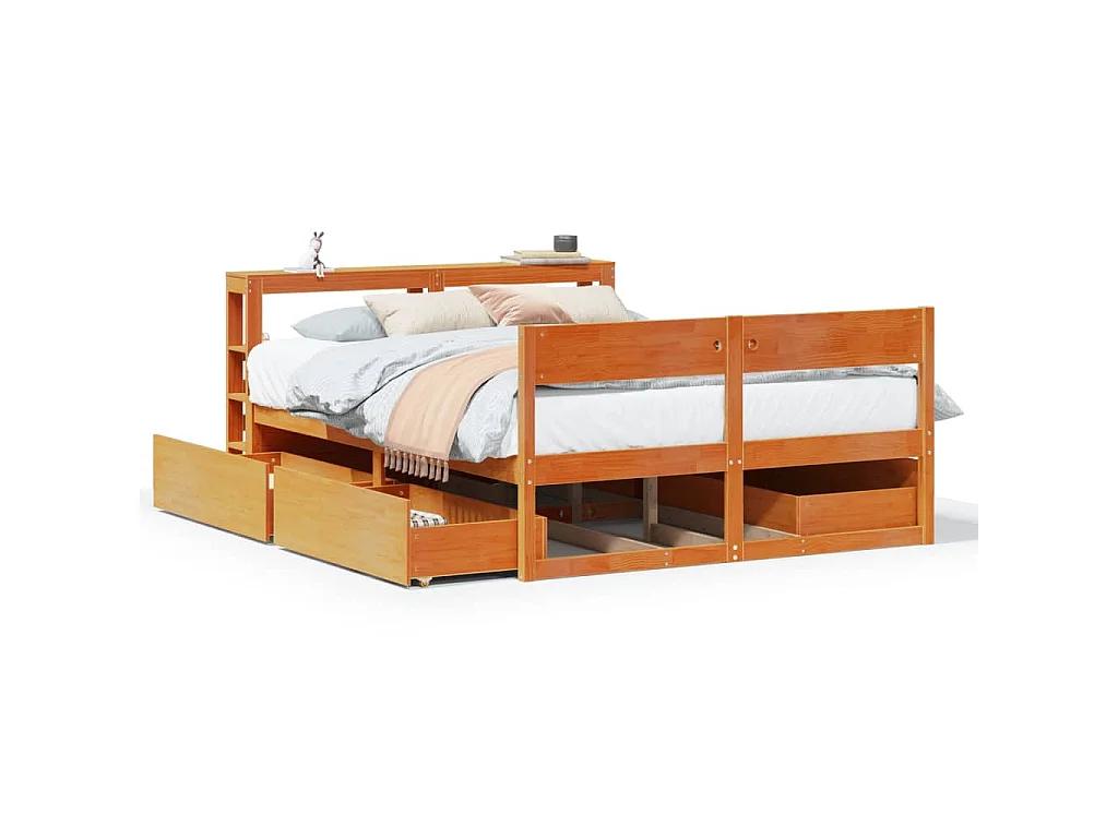 Cama sem colchão 150x200 cm madeira pinho maciça castanho-mel