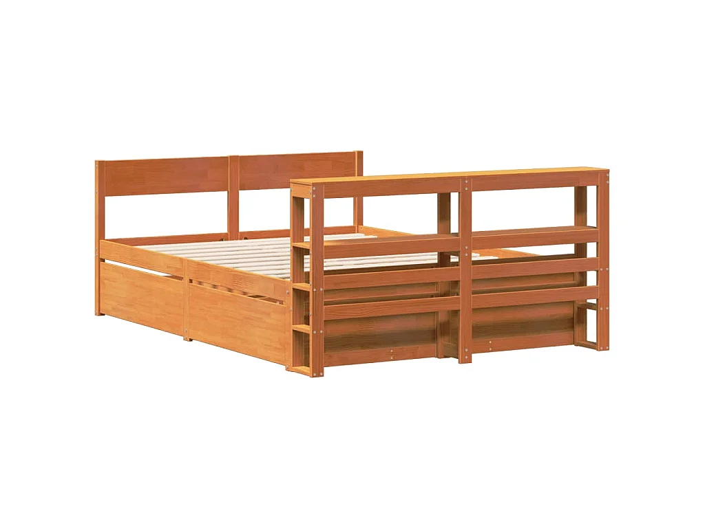 Cama sem colchão 150x200 cm madeira pinho maciça castanho-mel
