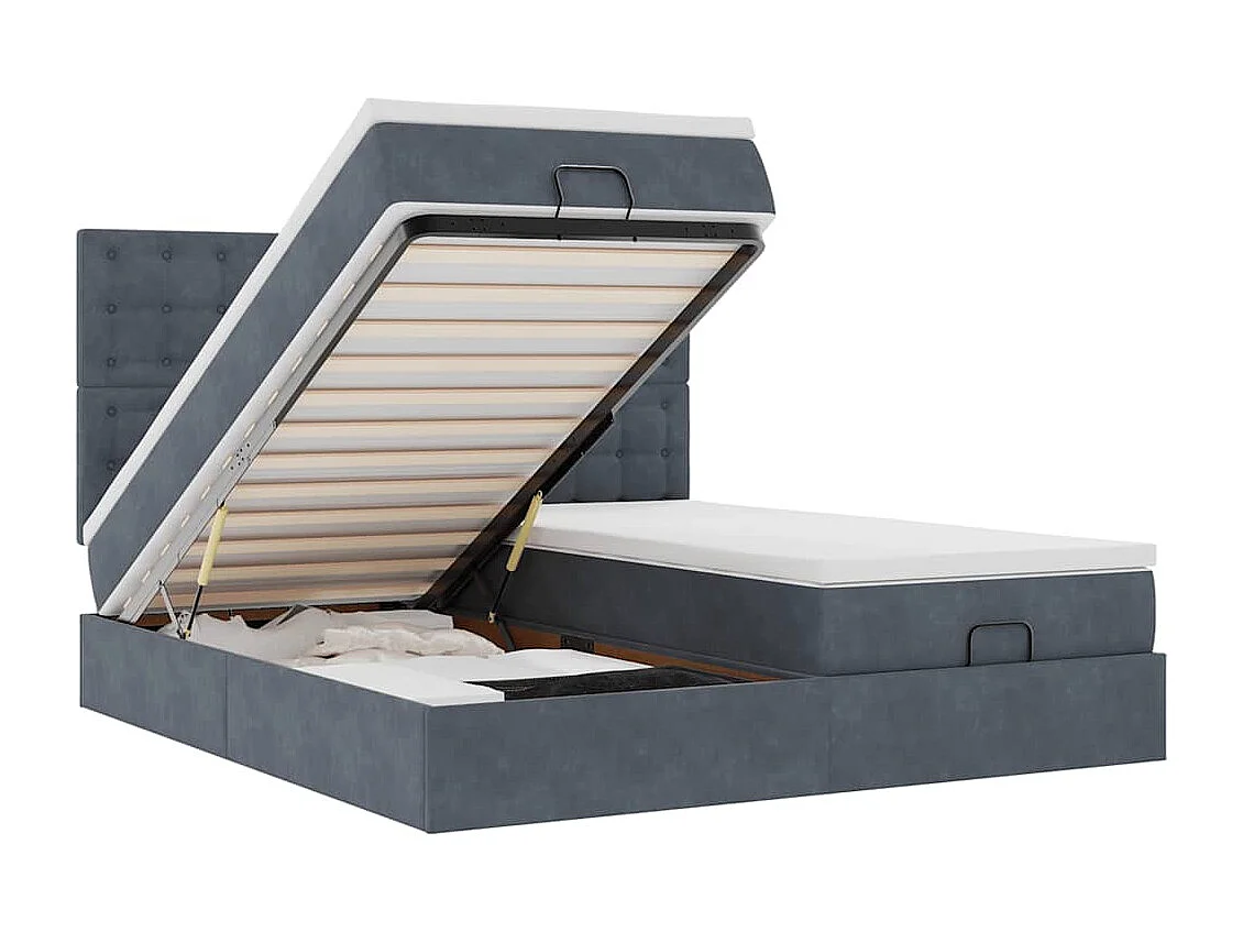 moldura de cama otomana  com colchão cinza escuro veludo