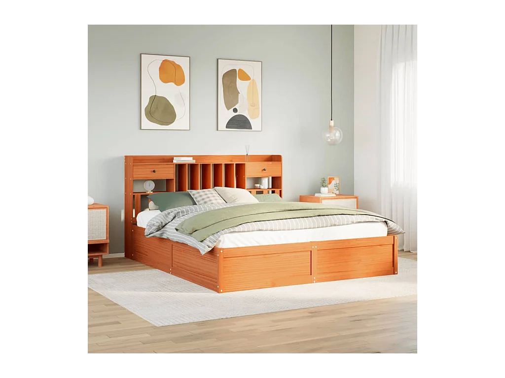 Cama sem colchão 200x200 cm pinho maciço castanho-mel