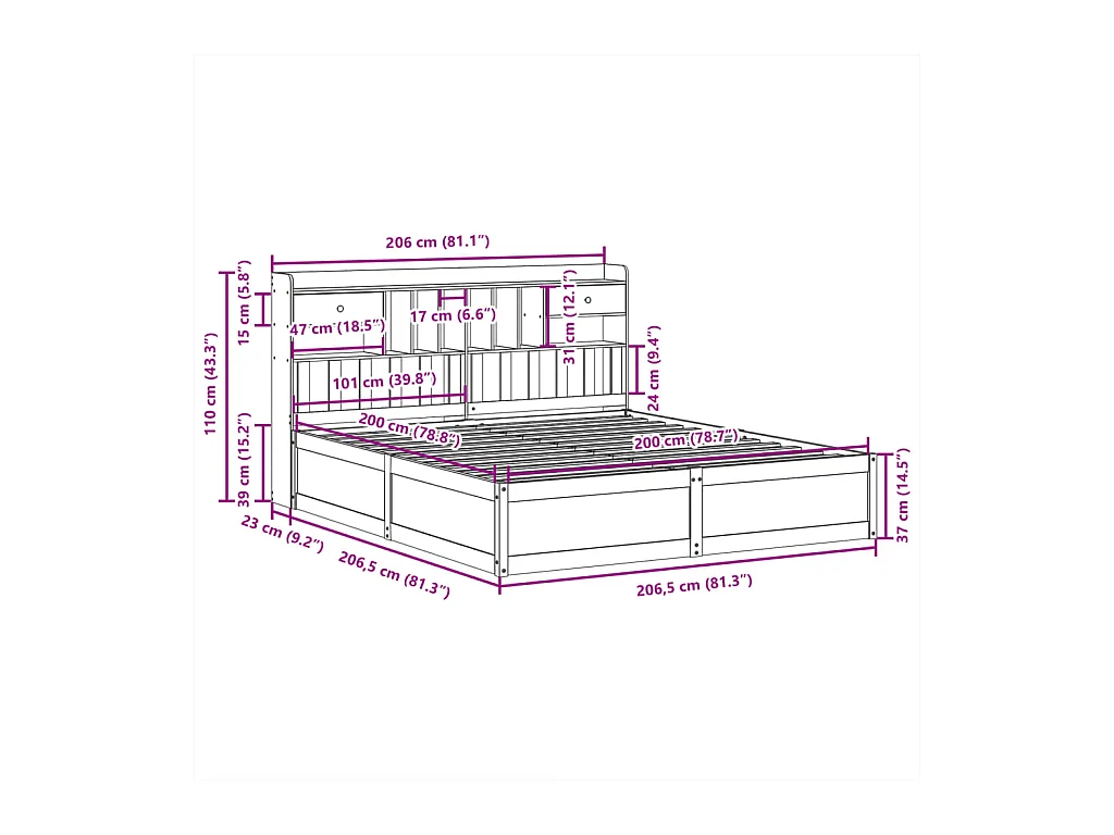Cama sem colchão 200x200 cm pinho maciço castanho-mel