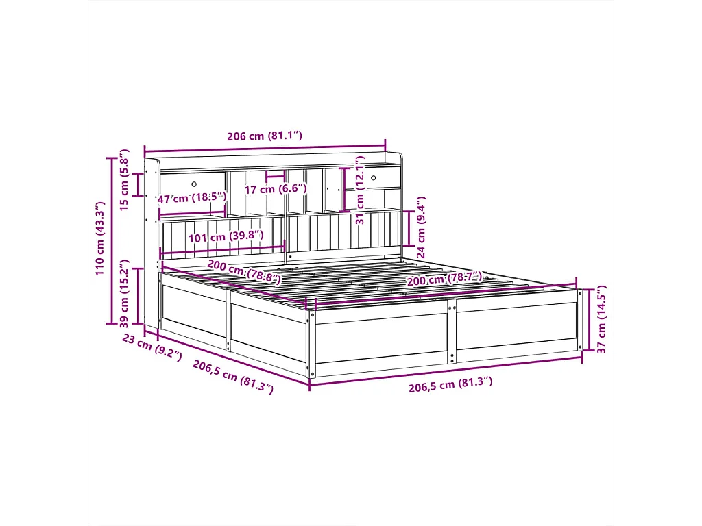 Cama sem colchão 200x200 cm pinho maciço castanho-mel