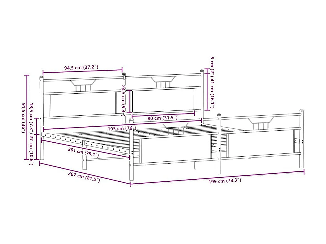 Giroletto senza Materaso in Metallo Rovere Fumo 193x201 cm