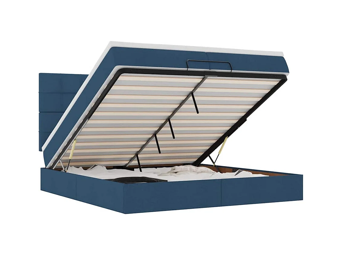 Estrutura de cama otomana com colchões 200x200cm tecido azul
