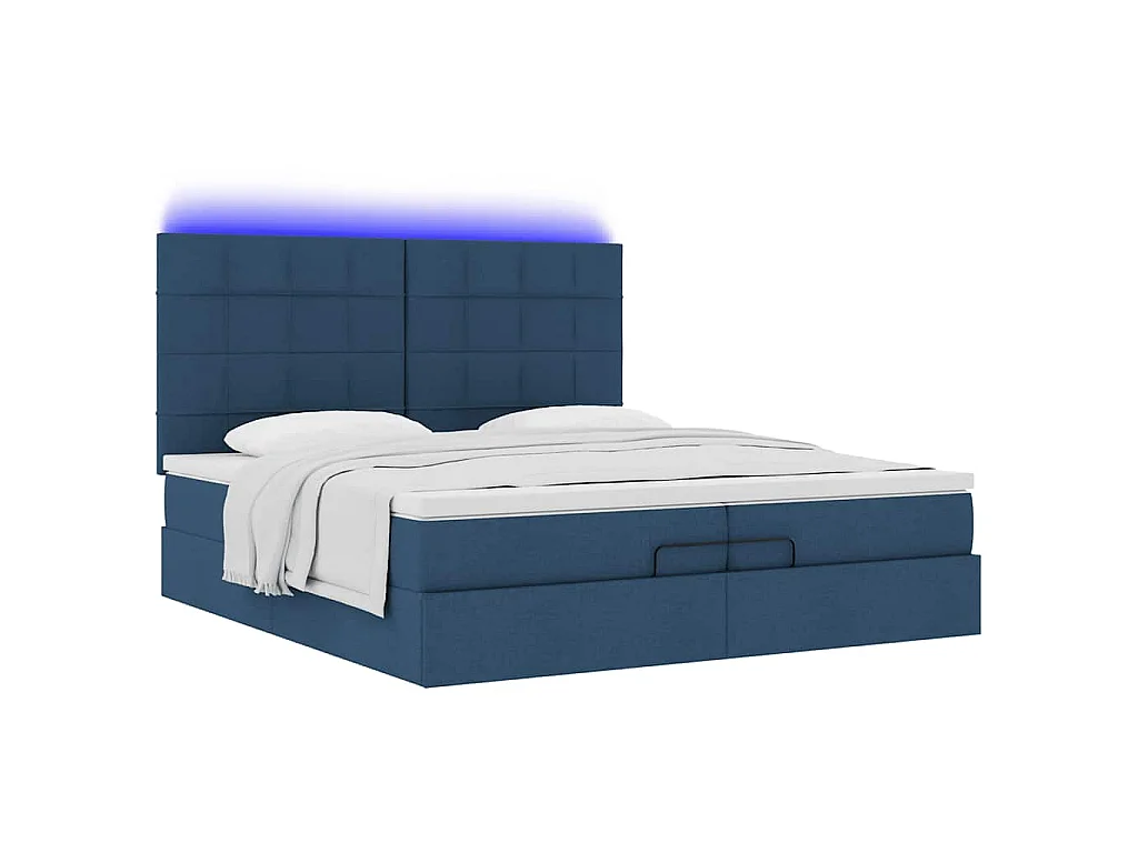 Struttura Letto Pouf con Materassi Blu 200x200 cm in Tessuto