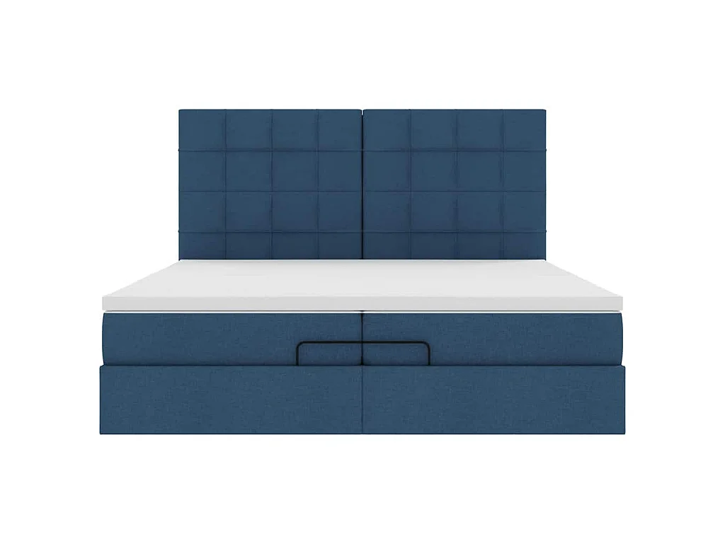 Struttura Letto Pouf con Materassi Blu 200x200 cm in Tessuto