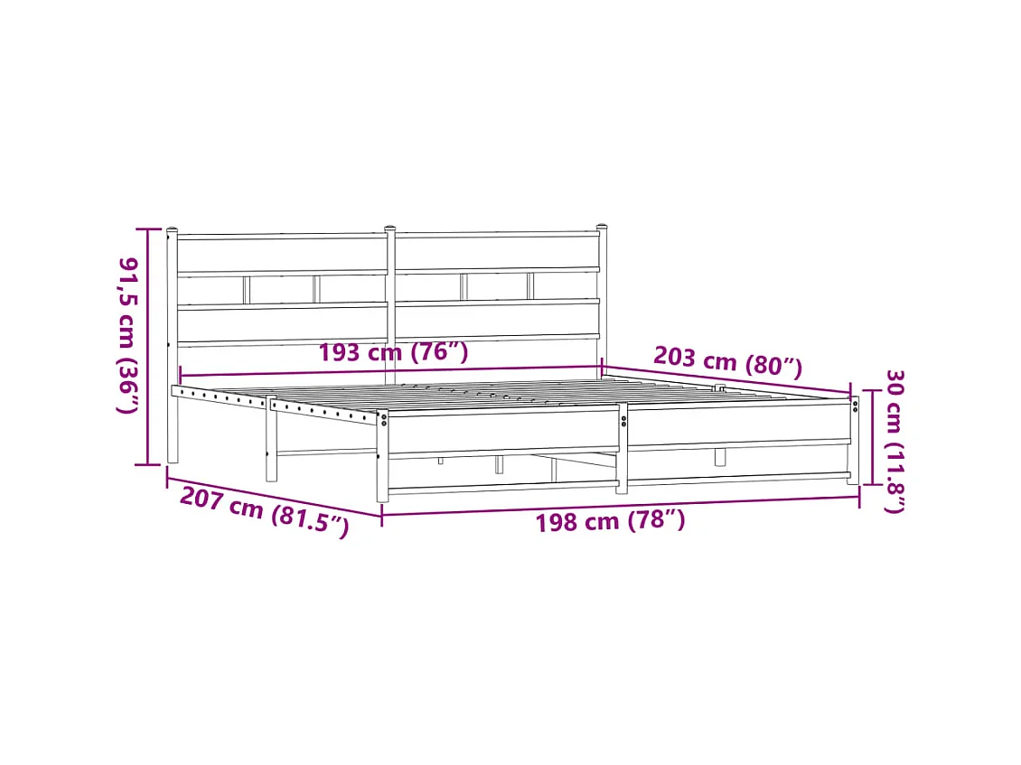 Cadre de lit en métal sans matelas chêne marron 193x203 cm