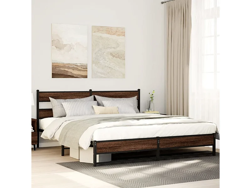 Estructura de cama sin colchón metal roble marrón 193x203 cm