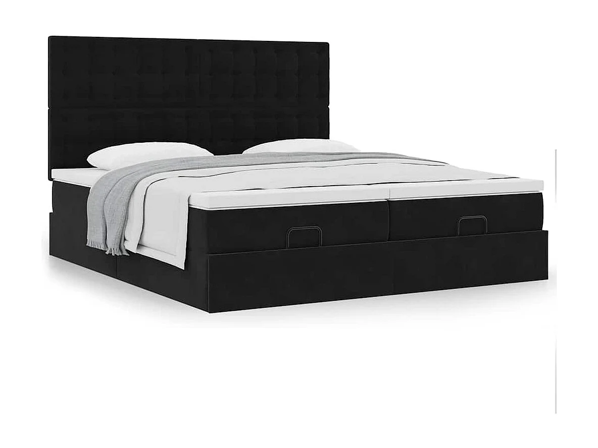 Cadre de lit ottoman avec matelas noir 200x200cm velours