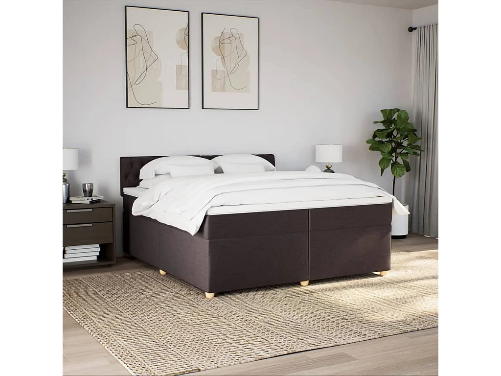 Giroletto a Molle con Materasso Marrone Scuro 200x200cm Tessuto