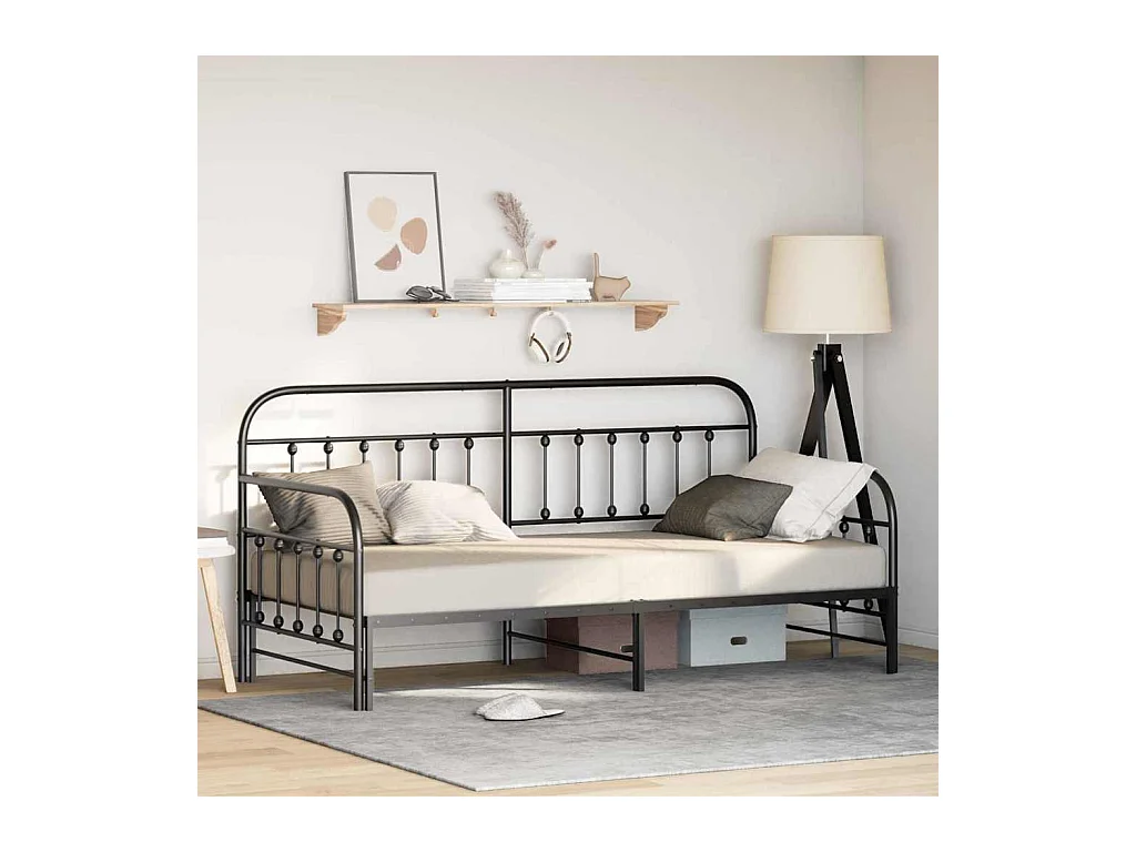 Estrutura de cama de dia com cabeceira Preto 107 x 203 cm Aço