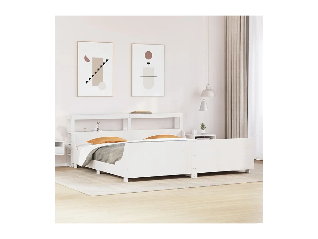Cadre de lit sans matelas blanc 200x200 cm bois massif de pin