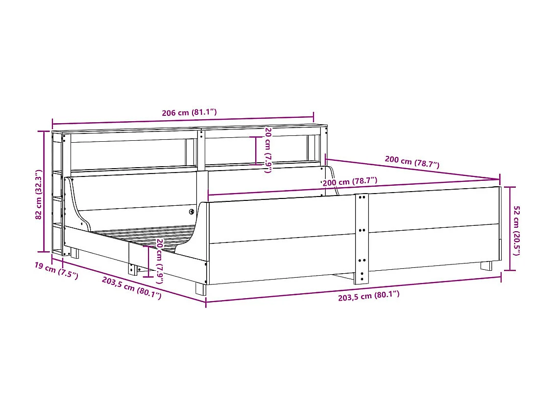 Bedframe zonder matras massief grenenhout wit 200x200 cm