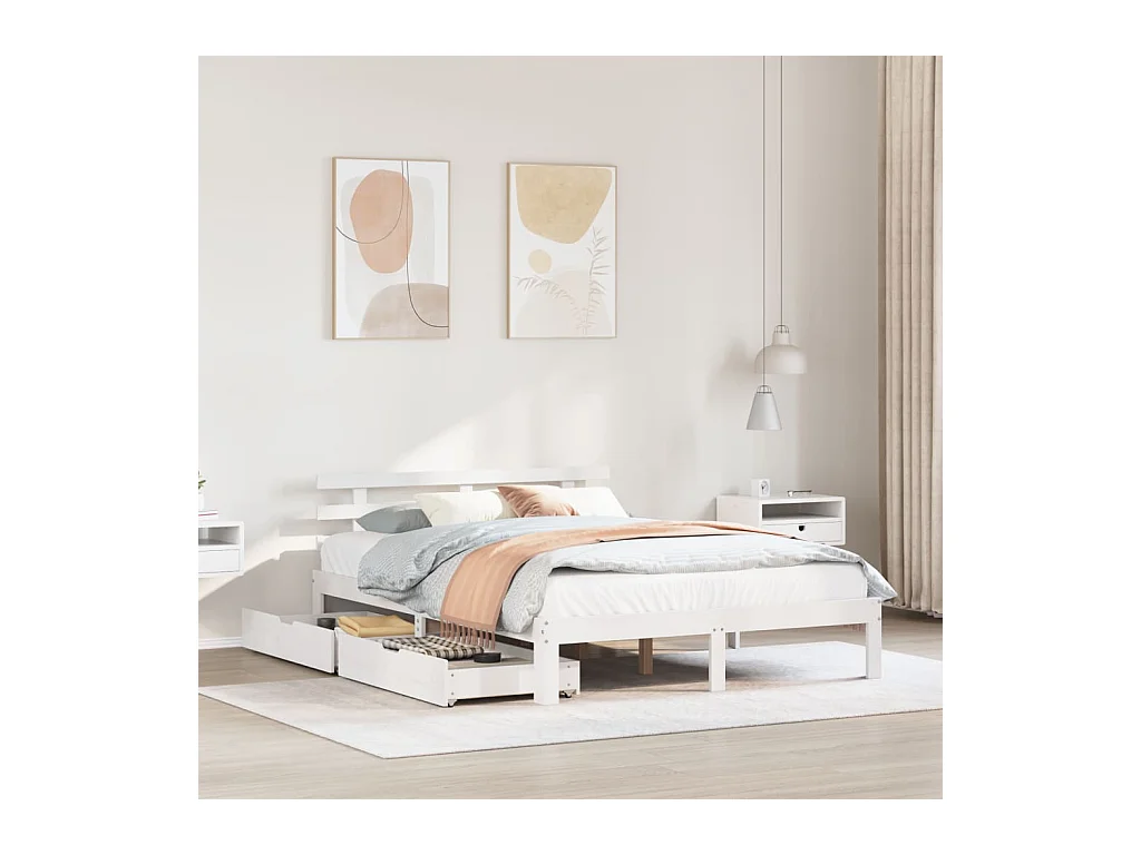 Cadre de lit avec tiroirs sans matelas blanc 150x200 cm