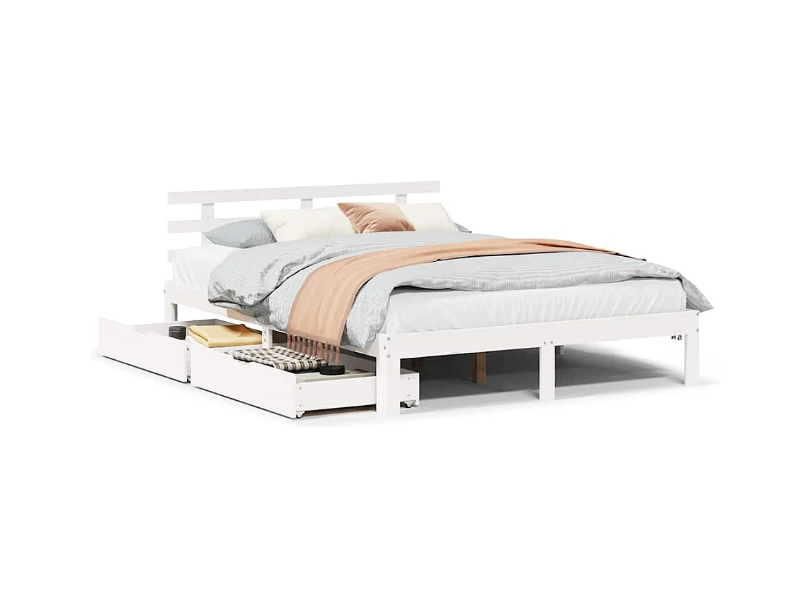 Cadre de lit avec tiroirs sans matelas blanc 150x200 cm