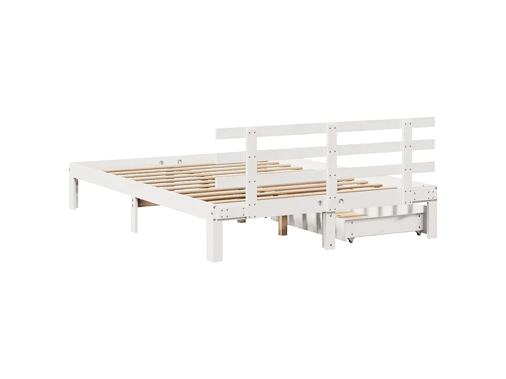 Cadre de lit avec tiroirs sans matelas blanc 150x200 cm