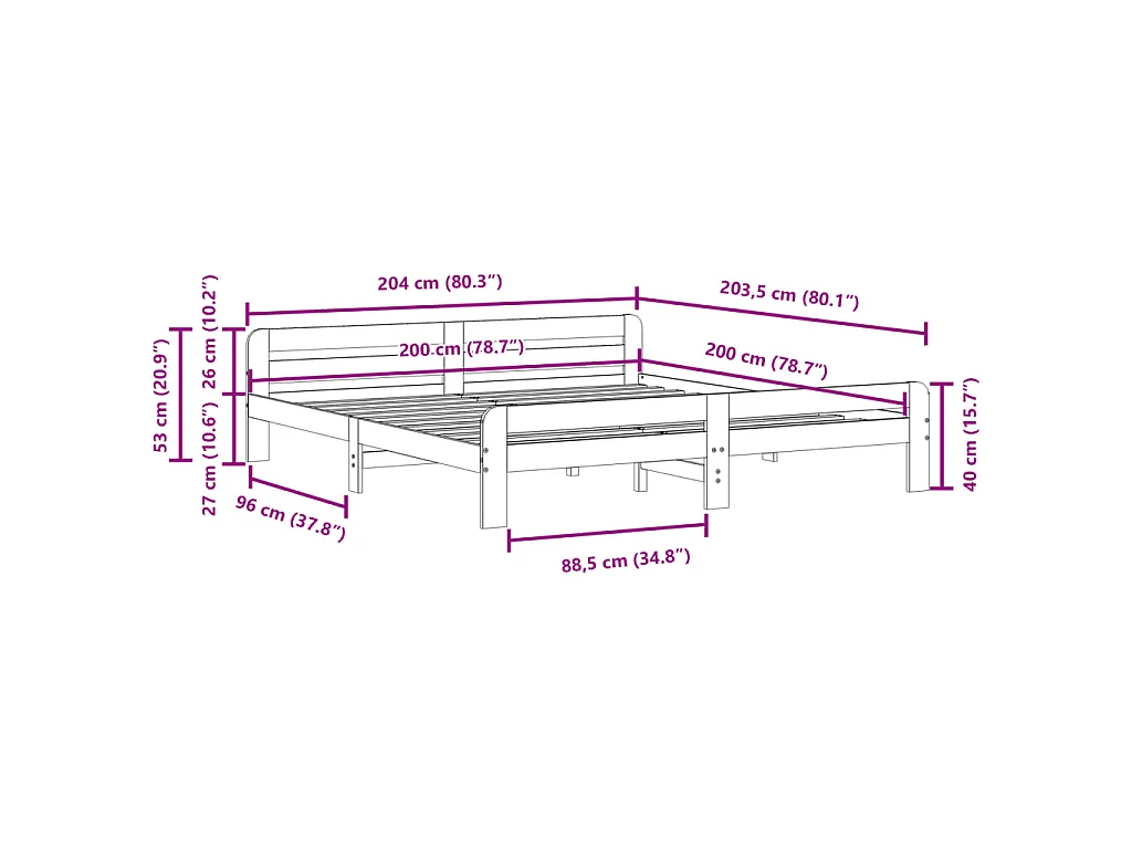Bedframe zonder matras massief grenenhout wit 200x200 cm