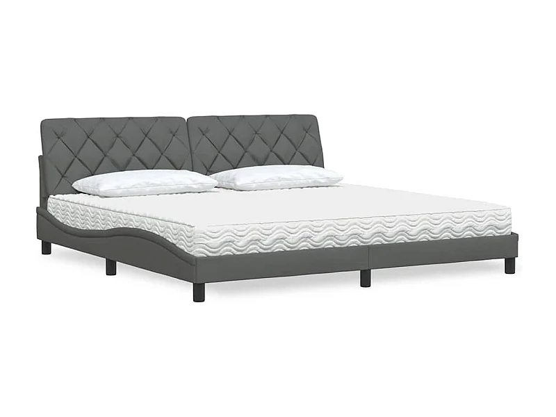 Lit avec matelas gris foncé 200x200 cm tissu