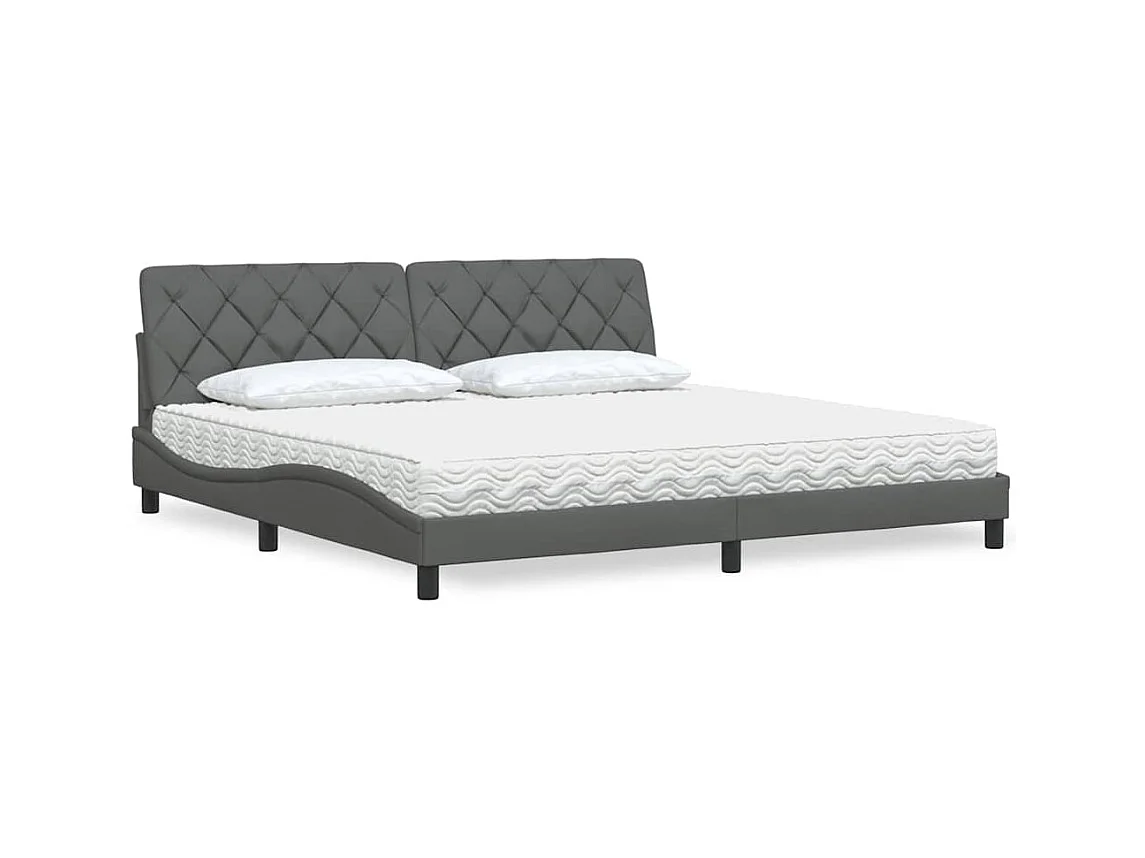 Lit avec matelas gris foncé 200x200 cm tissu