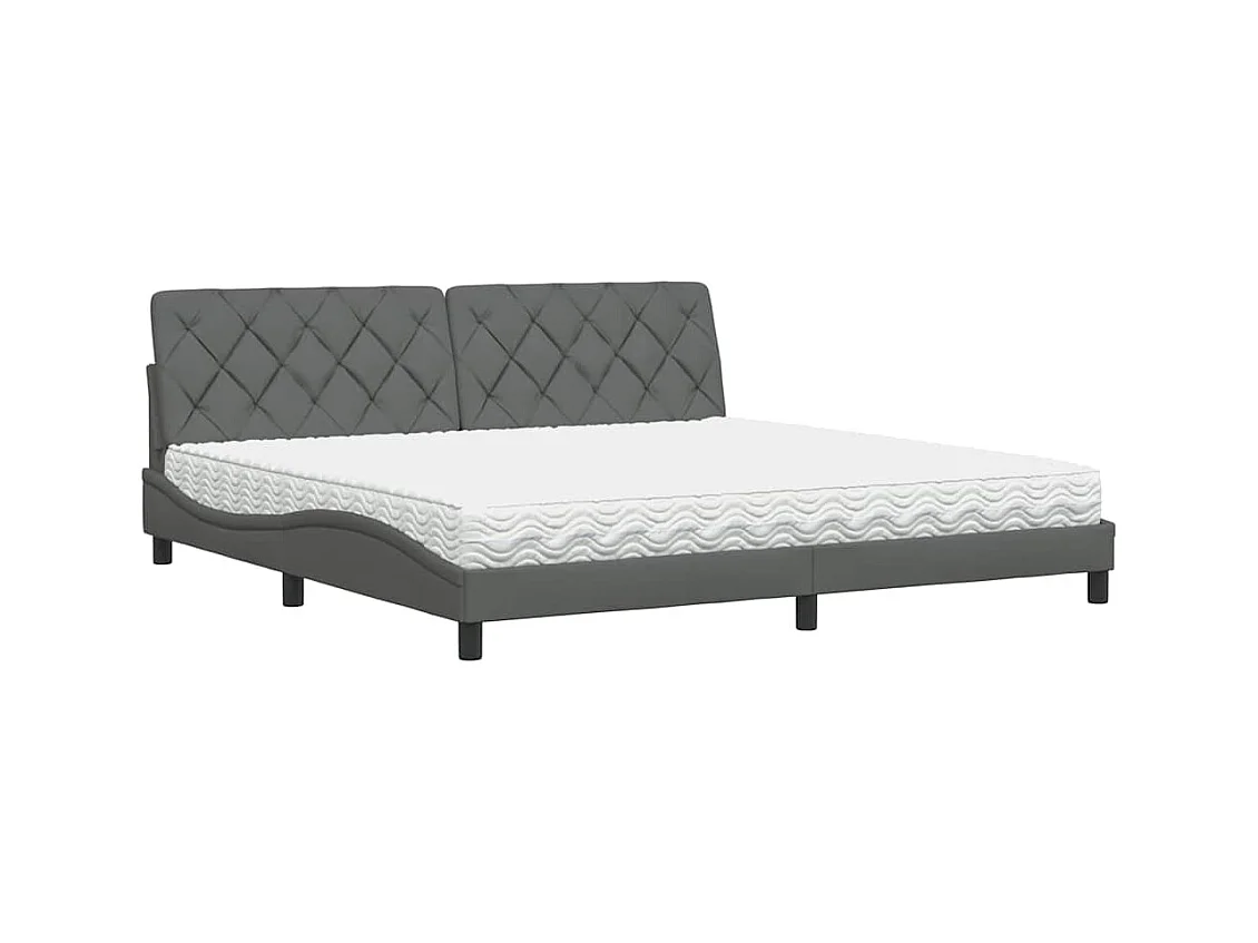 Lit avec matelas gris foncé 200x200 cm tissu