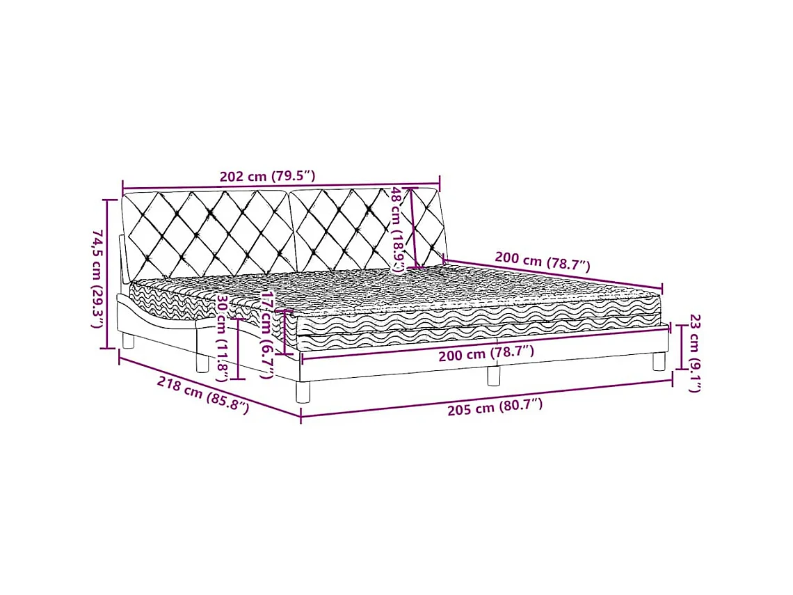 Lit avec matelas gris foncé 200x200 cm tissu