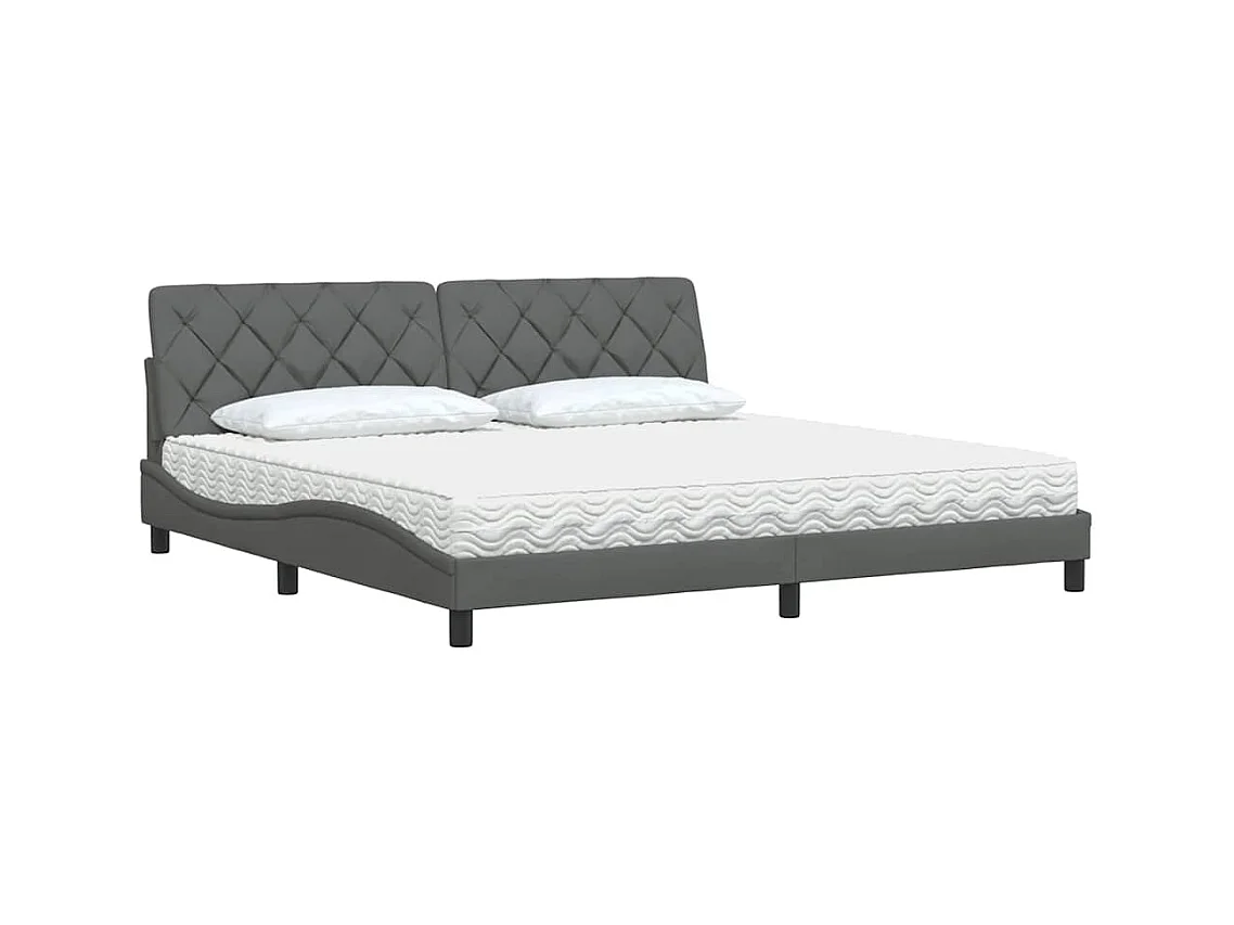 Lit avec matelas gris foncé 200x200 cm tissu