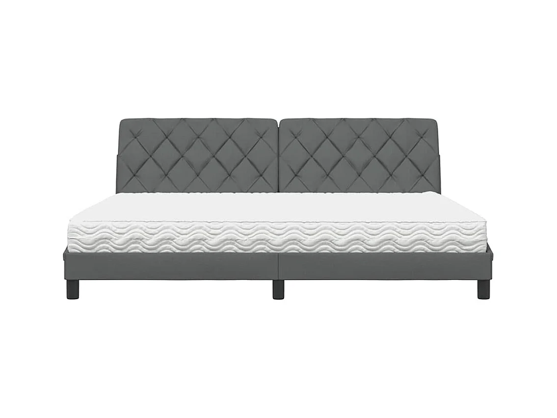 Lit avec matelas gris foncé 200x200 cm tissu