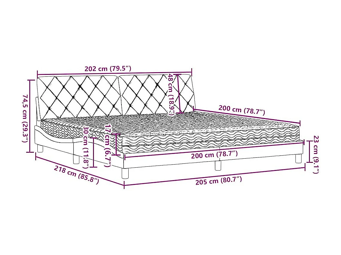 Bed met matras stof donkergrijs 200x200 cm