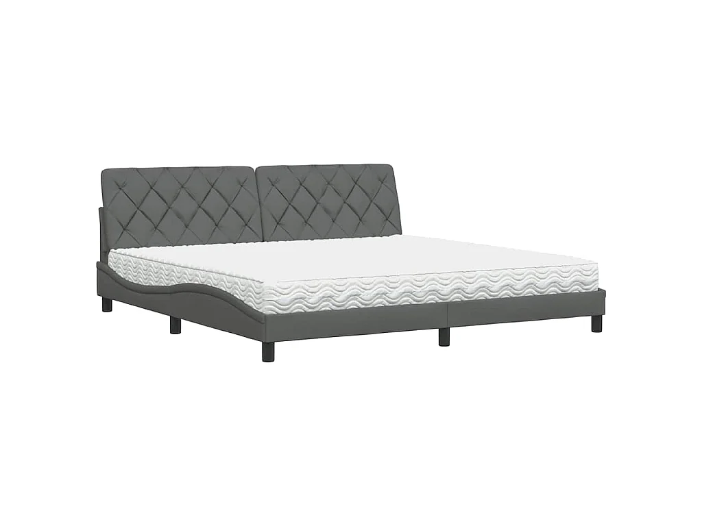 Letto con Materasso Grigio Scuro 200x200 cm in Tessuto