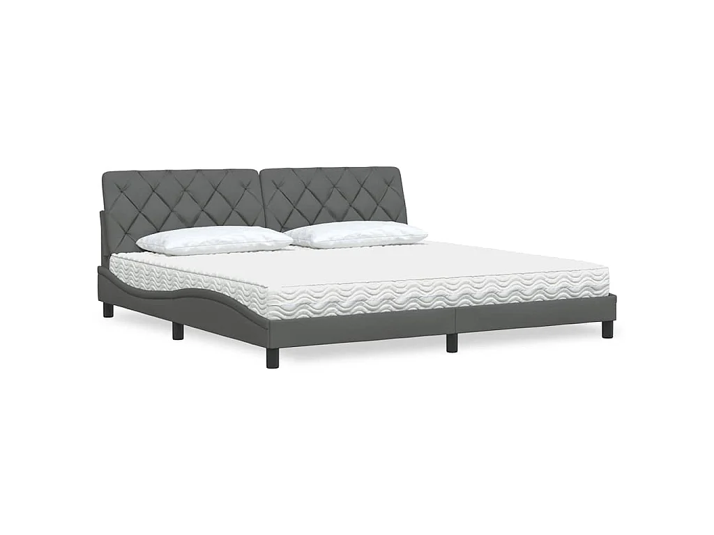 Letto con Materasso Grigio Scuro 200x200 cm in Tessuto