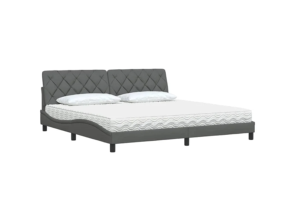 Letto con Materasso Grigio Scuro 200x200 cm in Tessuto