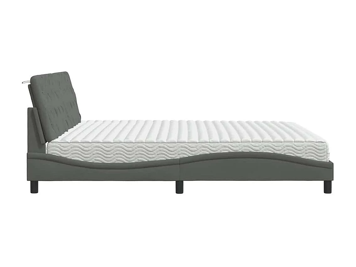 Letto con Materasso Grigio Scuro 200x200 cm in Tessuto