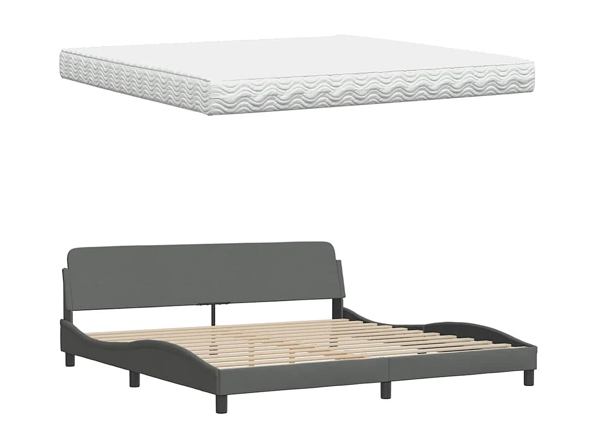 Letto con Materasso Grigio Scuro 200x200 cm in Tessuto