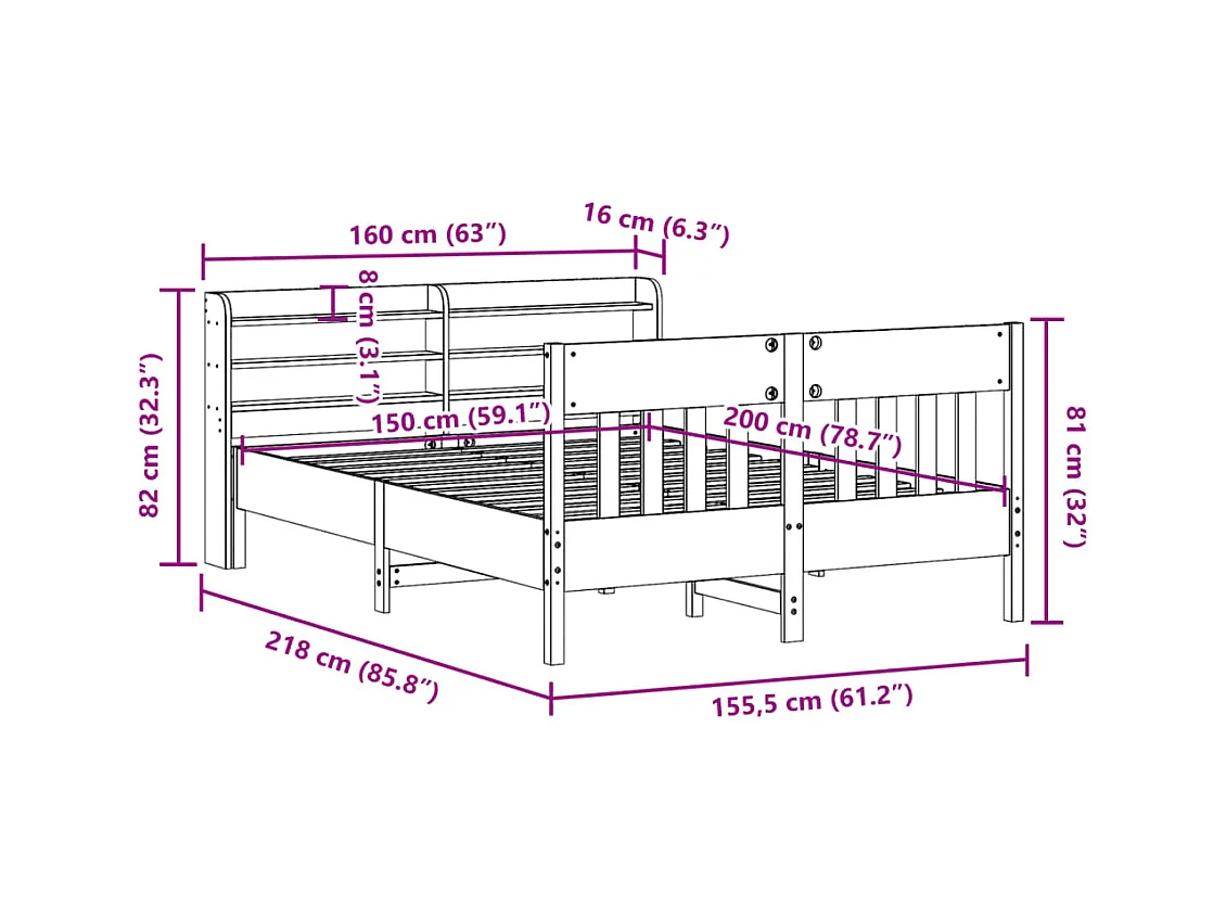 Estructura de cama sin colchón madera de pino blanca 150x200 cm